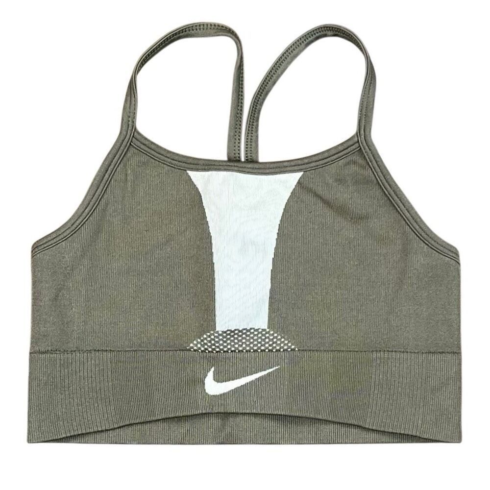 Nike Girls' Dri-FIT Indy Seamless Olive Low-Support Sports Bra Large